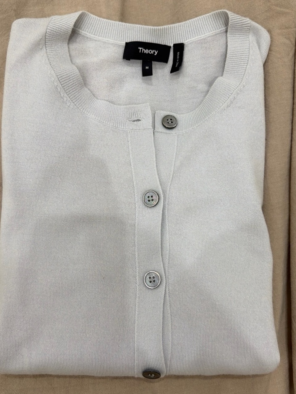 Theory Pale Lavender Crewneck Merino Wool Button Cardigan